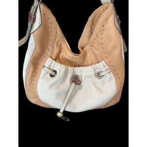 B. Makowsky Two Tone Medium Hobo Softest Leather Shoulder Bag Cream Tan EUC